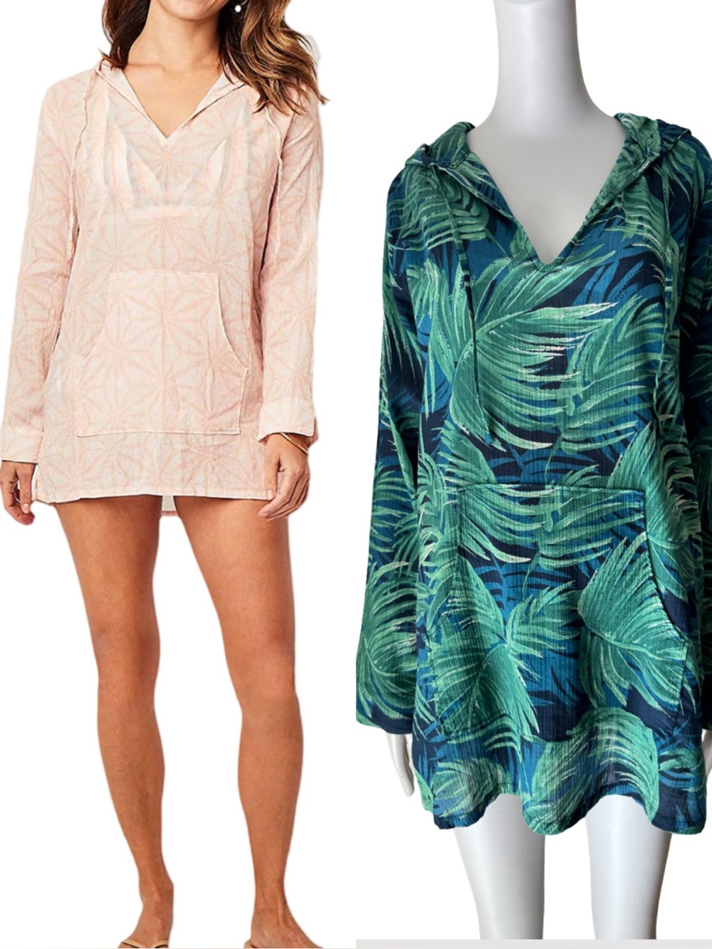 NWT Carve Designs Harper Hoodie Swim Cover-Up “Azul Palms” Print Organic Cotton